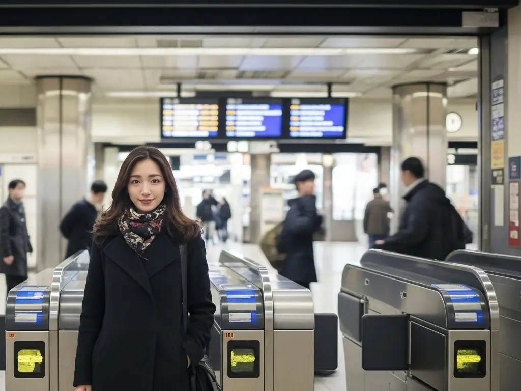 都会の駅の改札付近