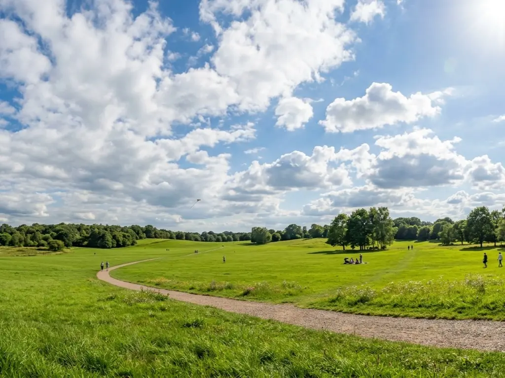 空の下に広がる公園や芝生の、開放感のあるカット
