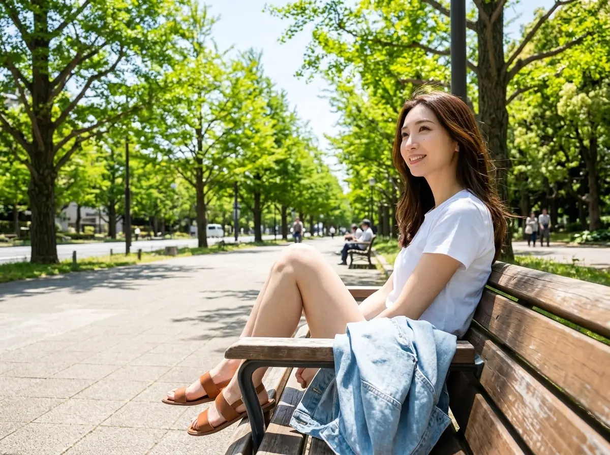 初夏の風に揺れる木々の緑を主役にしたカット