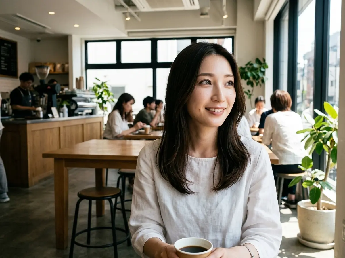 カフェでくつろいでいる女性