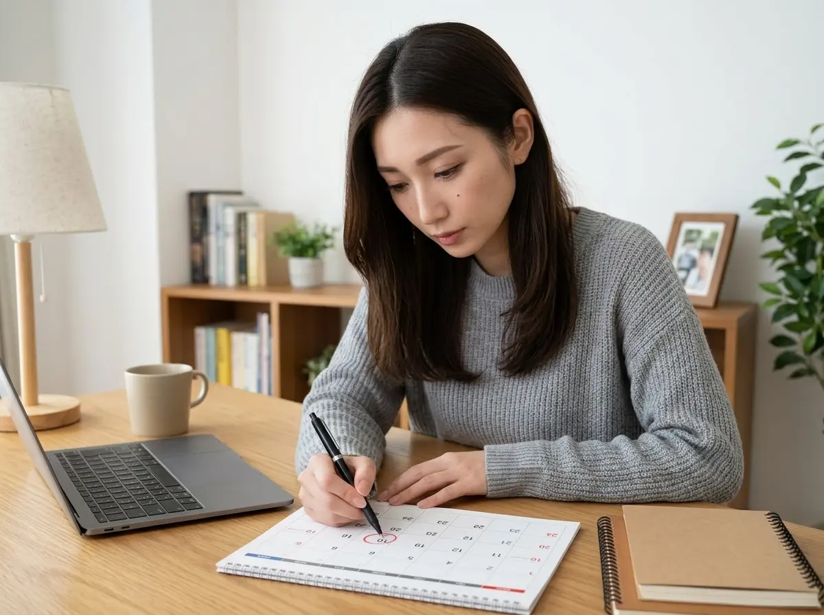女性がスケジュールを書いている様子