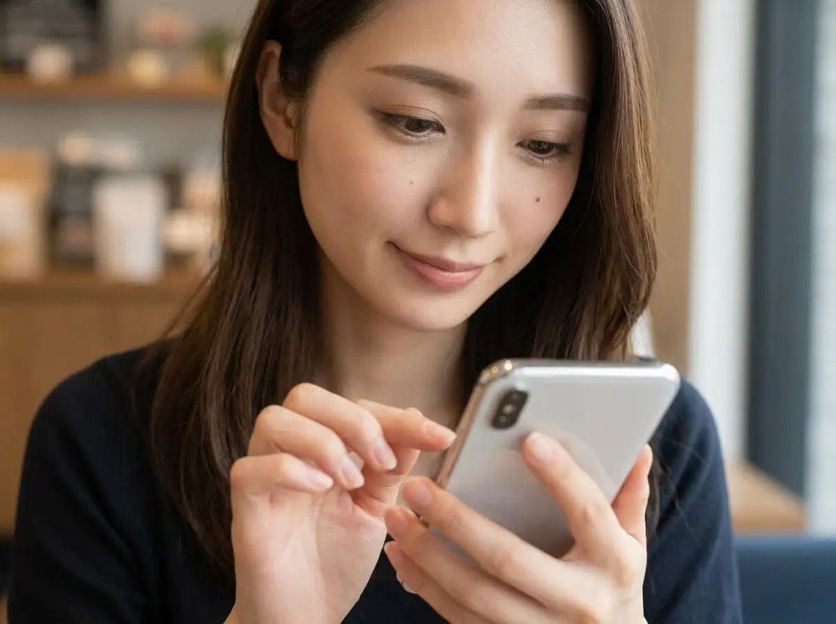 女性がスマホで文字入力している