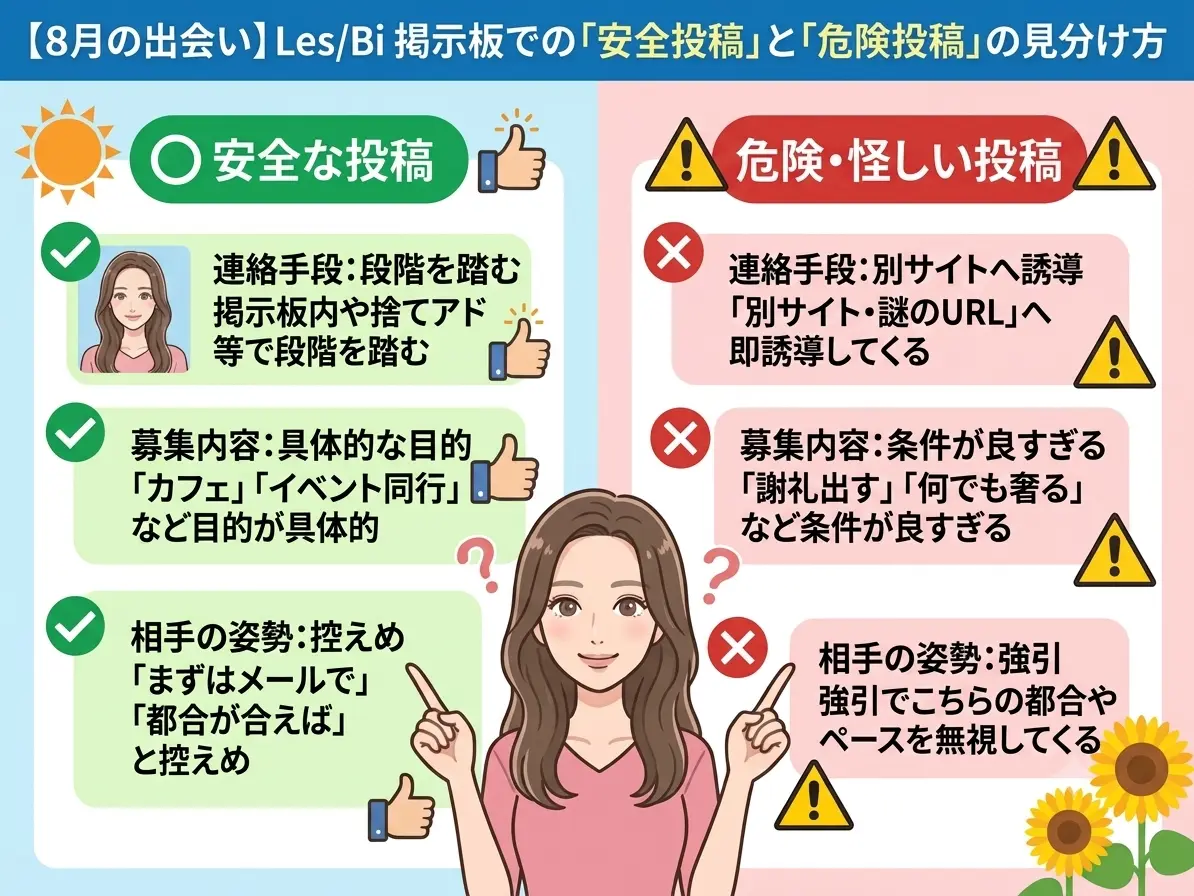 【8月急増】この夏レズ・ビアン掲示板で出会うなら絶対知っておくべき「安全な投稿・危ない投稿」の見分け方