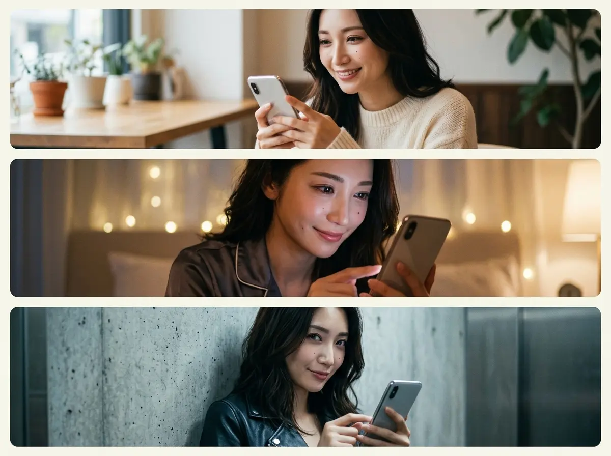 女性がそれぞれ違うアプローチでメールをしている写真